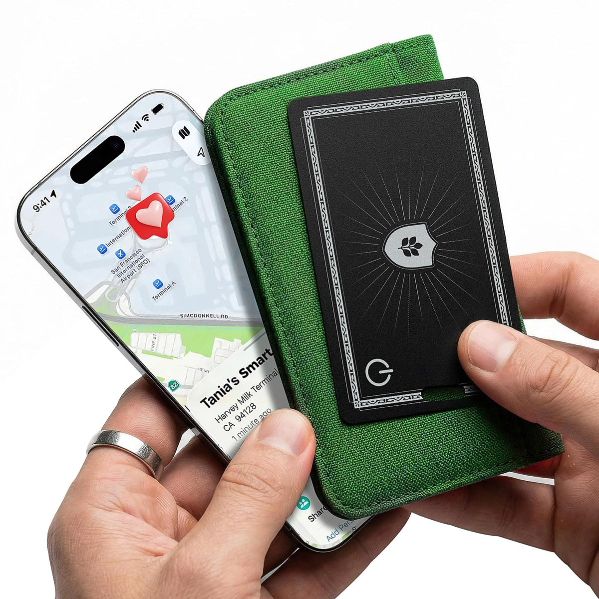 oylik wallet tracker card with Find My proximity locate via iPhone map