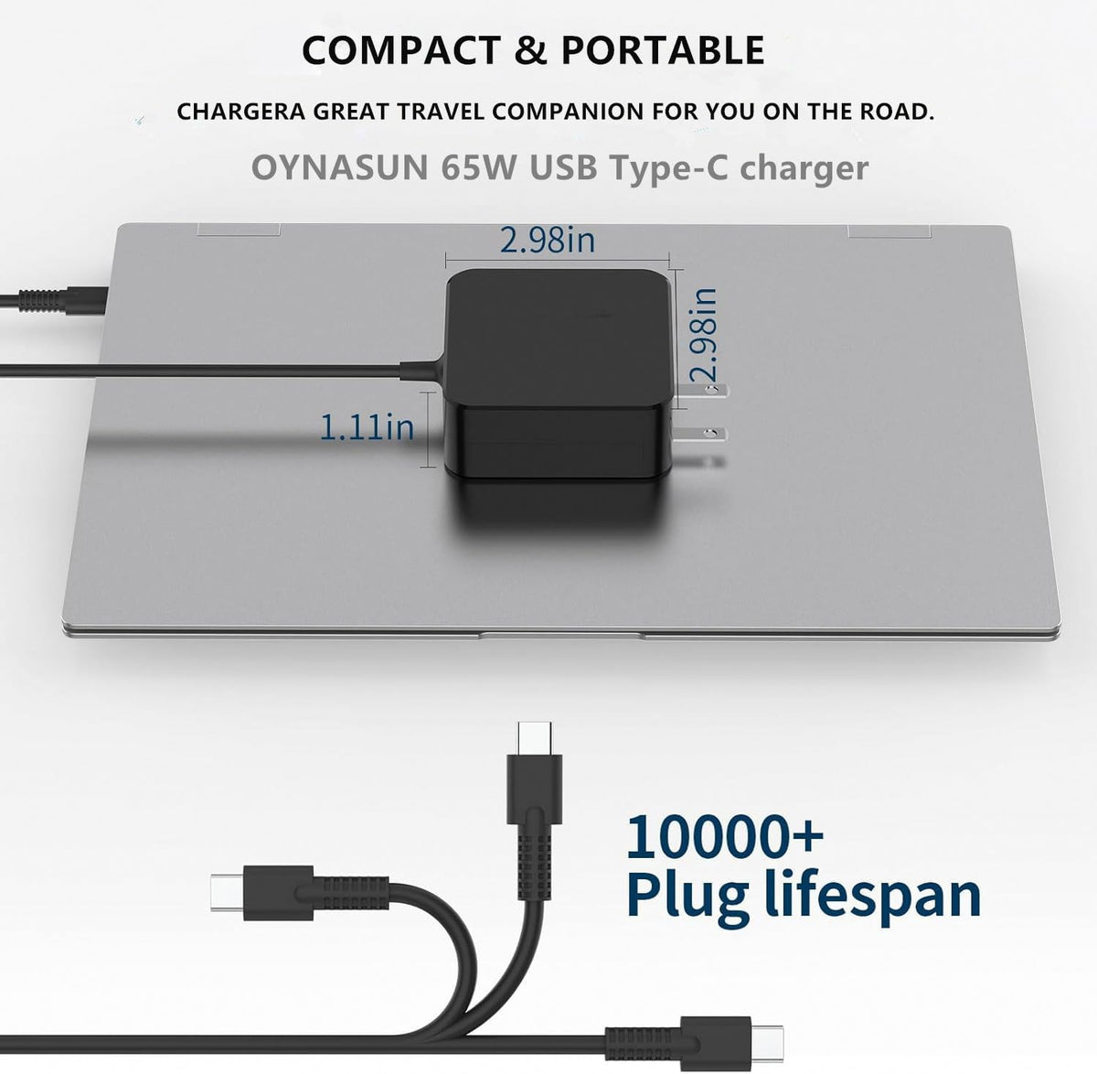 OYNASUN compact travel-friendly charger design fits in bags and pockets