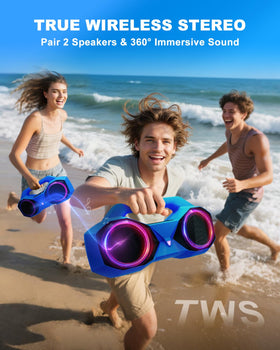 OZJ next to hand for scale illustrating portable yet powerful sound