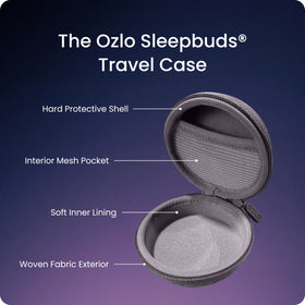 Ozlo travel case felt lining close-up protecting the Ozlo charging case from scratches