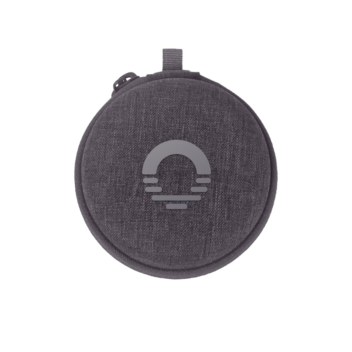 Ozlo travel case front view showing gray woven fabric and zipper for durable protection