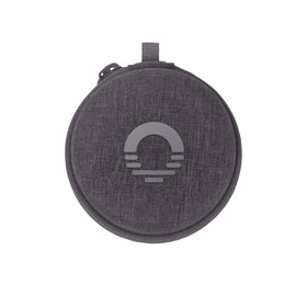 Ozlo travel case front view showing gray woven fabric and zipper for durable protection