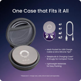 Ozlo travel case held in hand to show compact scale and portable, secure carry