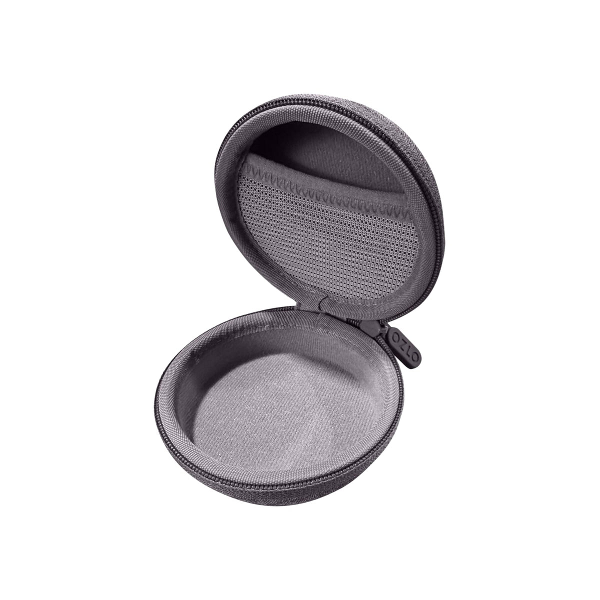 Ozlo travel case open with charging case inside and cable stored, organized on the go