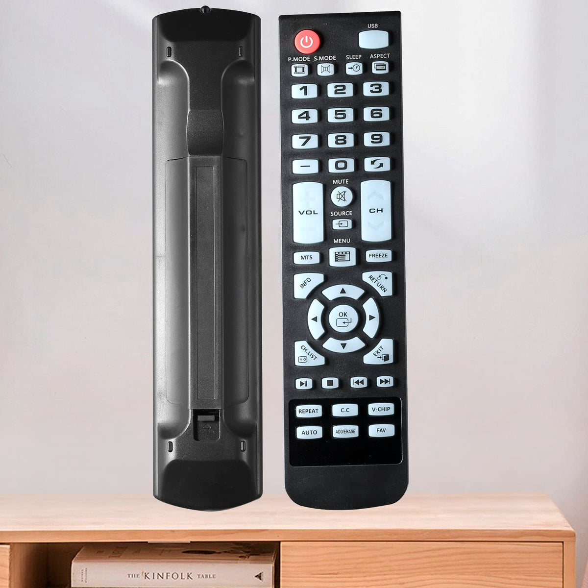 Ozuly universal remote ELEFW504 front view highlights simple setup and replacement