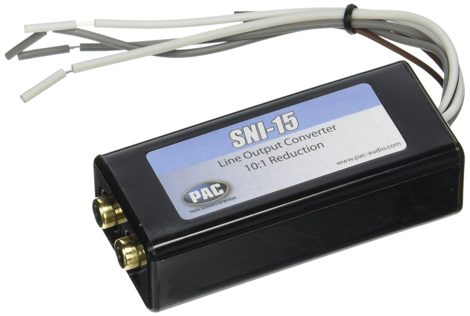 PAC SNI-15 front view showing connectors and compact housing for easy amp integration