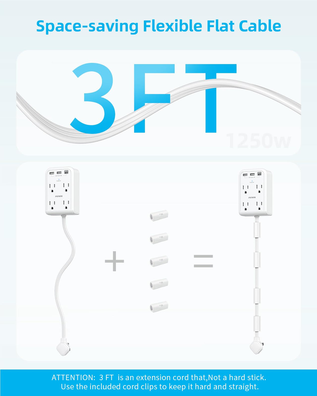 PAEWOK included 5 cable clips keep cords organized