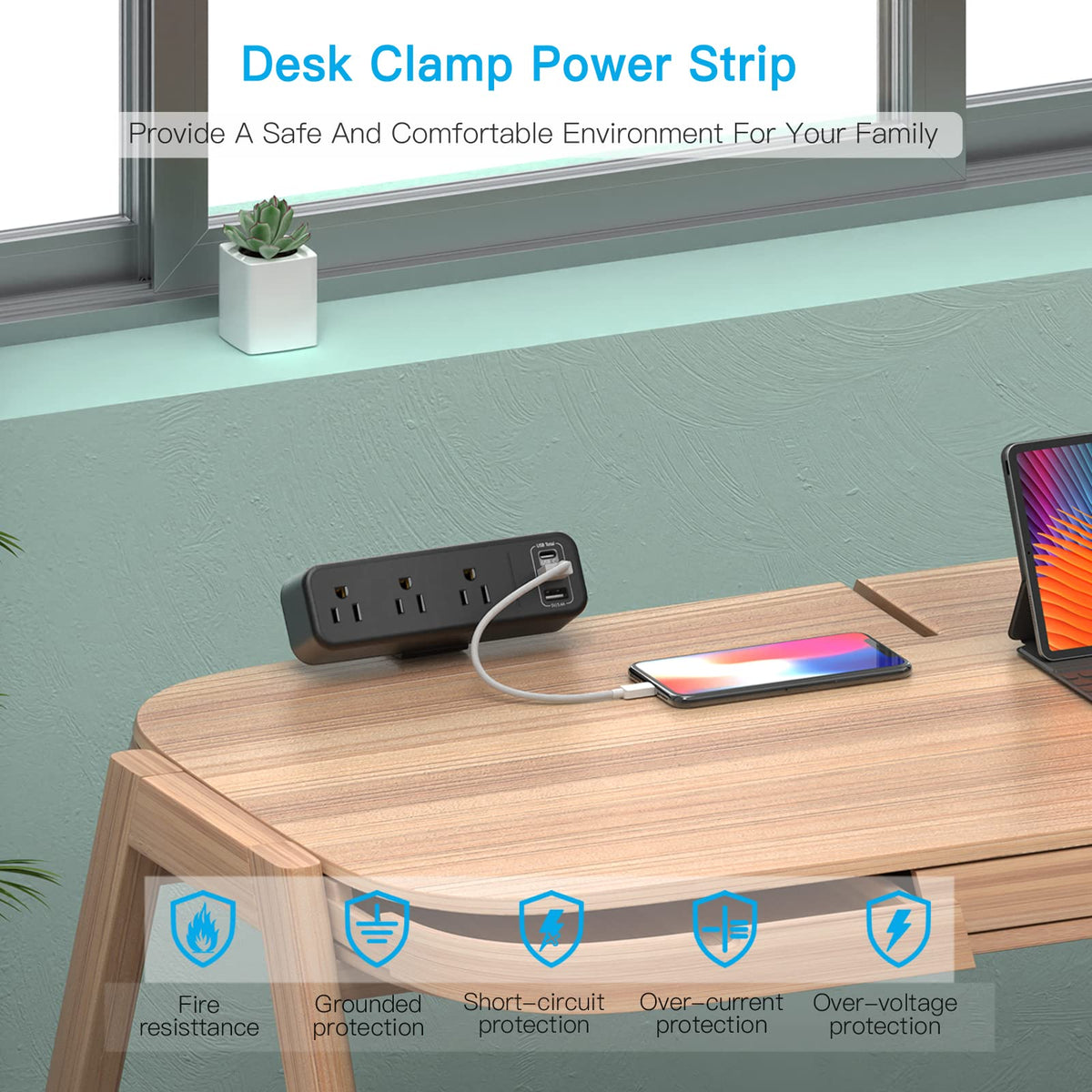 PAEWOK 6.5 ft extension cord provides flexible reach across a room.