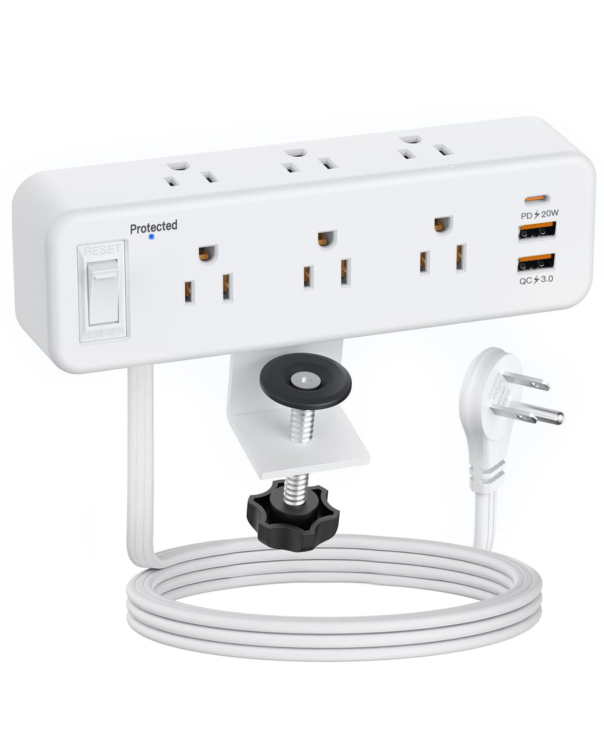 PAEWOK 6-outlet desk clamp power strip edge-mounted for clutter-free workspace