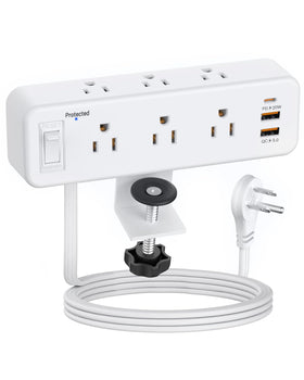 PAEWOK 6-outlet desk clamp power strip edge-mounted for clutter-free workspace
