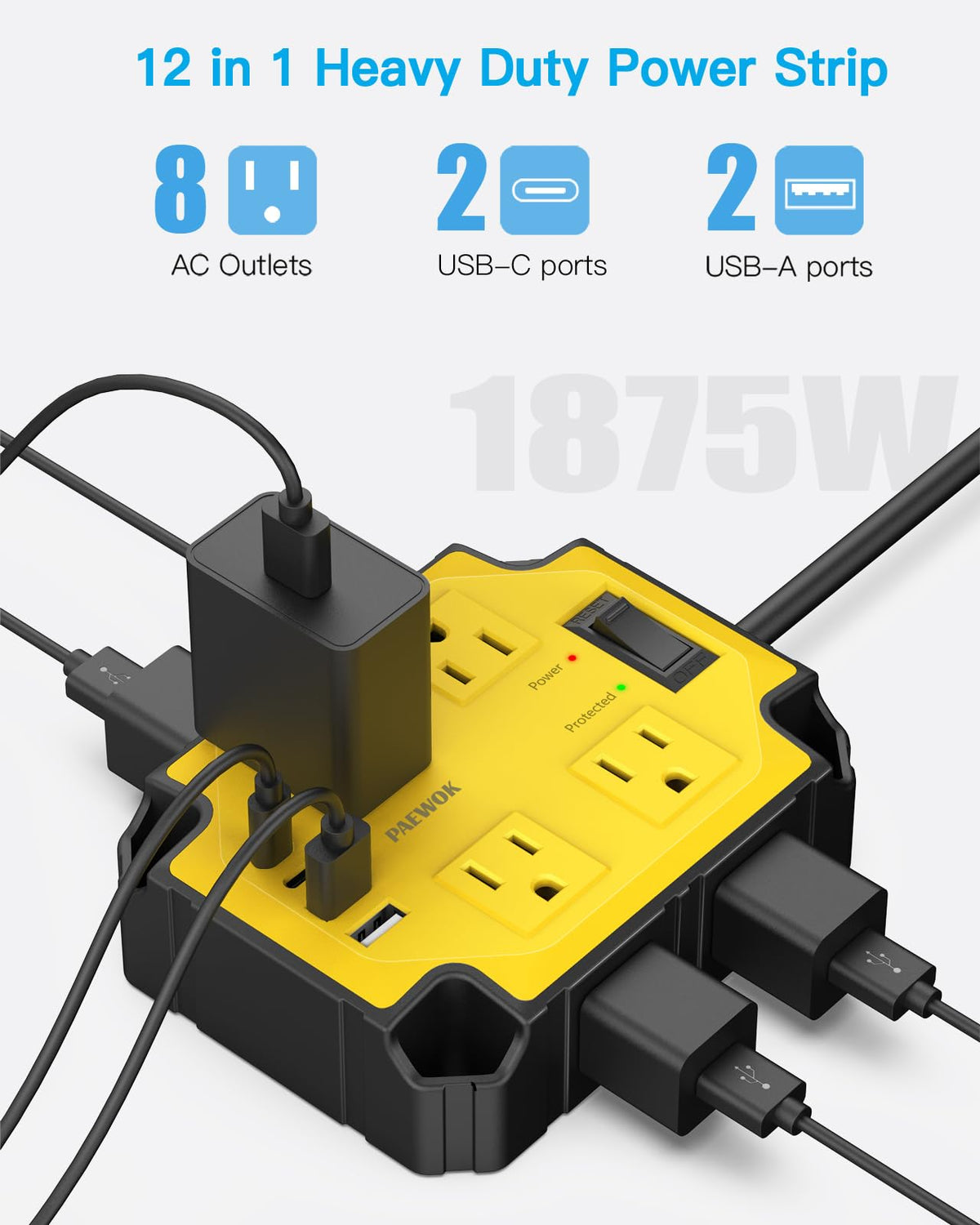 PAEWOK closeup of two USB-C and two USB-A ports for fast device charging