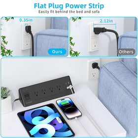 PAEWOK desk clamp power strip 4 outlets and 4 USB ports