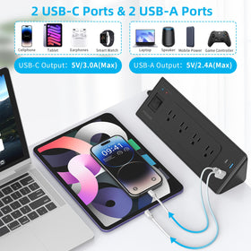 PAEWOK desk clamp power strip with USB-C port delivers fast charging