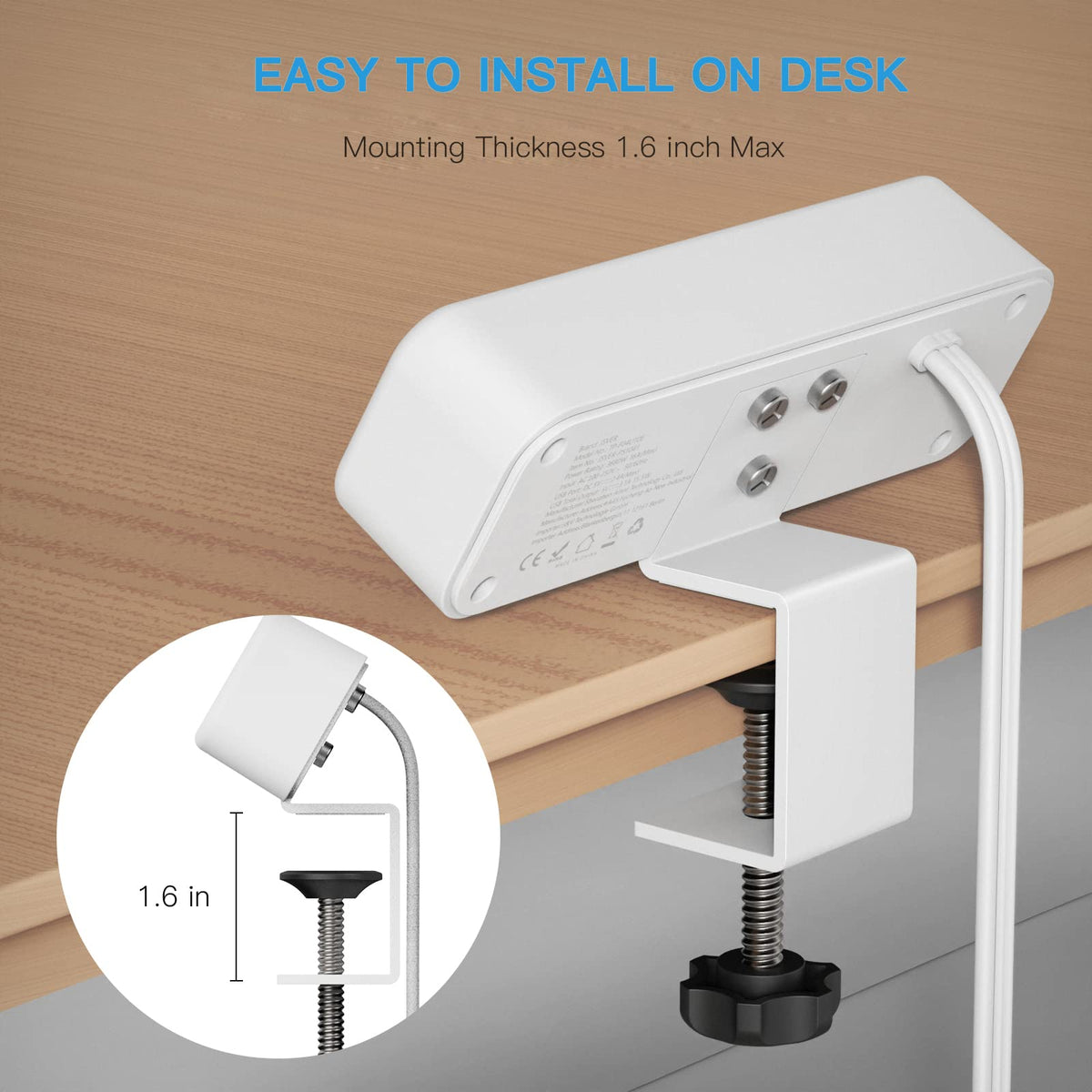 PAEWOK edge-mount clamp design keeps the strip secure on desks.