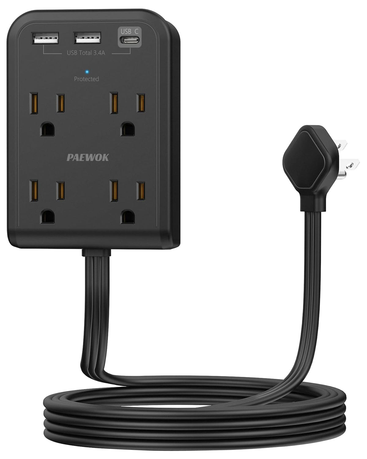 PAEWOK flat outlet extender front view with 7-in-1 USB ports for home use