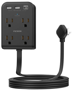 PAEWOK flat outlet extender front view with 7-in-1 USB ports for home use