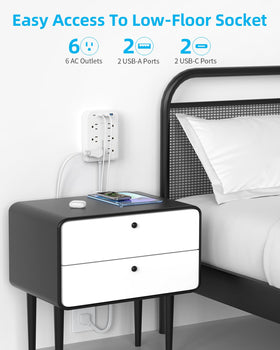 PAEWOK flat-plug power strip installed near furniture for space-saving extension