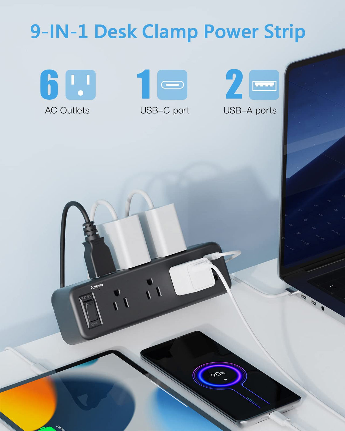 PAEWOK flat-plug slim extension cord tucked behind furniture