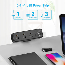 PAEWOK flat-plug extension cord keeps walls clear and furniture nearby.