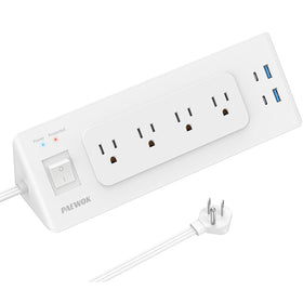 PAEWOK front view showing four outlets and USB ports for compact multi-device charging