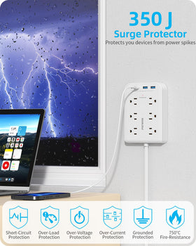 PAEWOK multi-device charging with surge protection and USB outlets