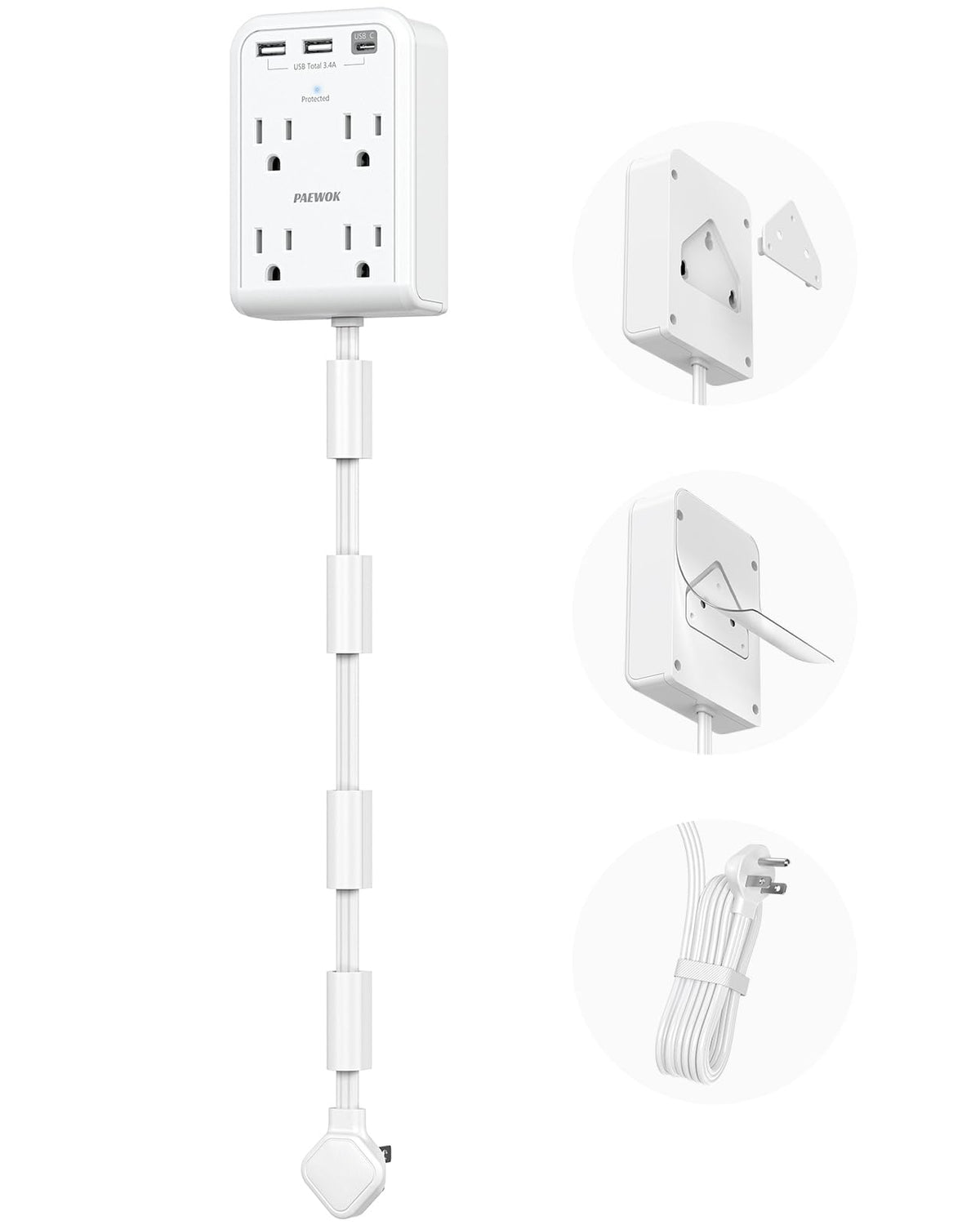 PAEWOK short power strip 3ft with 7-in-1 outlets for a clutter-free desk