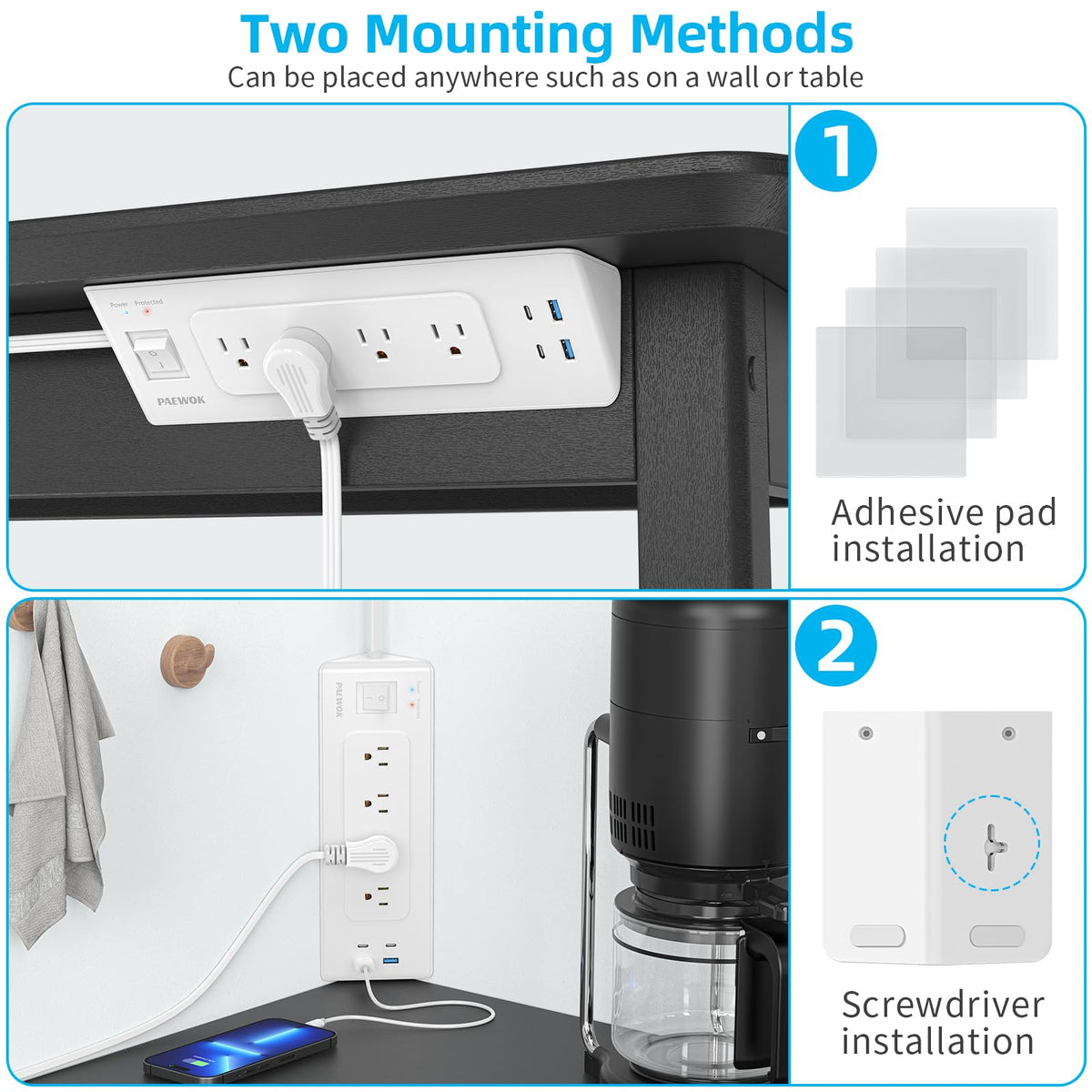 PAEWOK next to smartphone showing scale and easy placement benefit