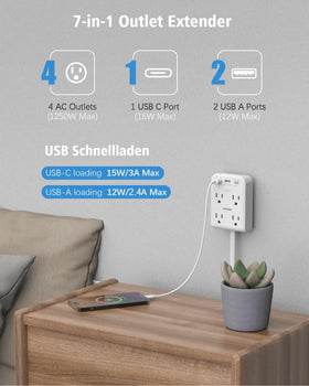 PAEWOK surge protector extension cord 8ft showing flexible, durable wiring