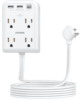 PAEWOK surge protector front view showing a compact, space-saving design for desks