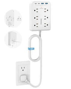 PAEWOK surge protector power strip with flat plug and multiple ports for versatile charging