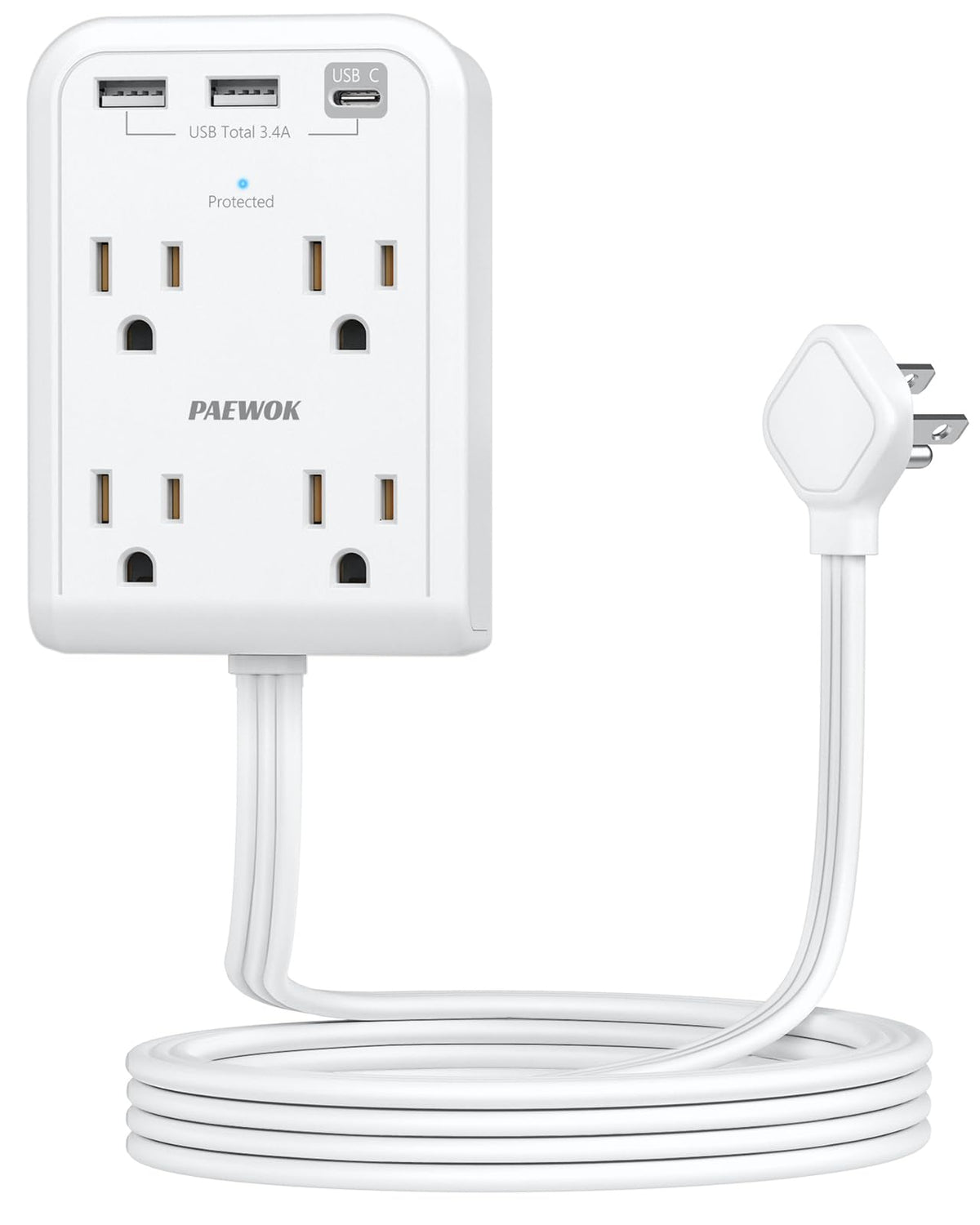 PAEWOK surge protector power strip with USB ports enables safe multi-device charging.