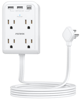 PAEWOK surge protector power strip with USB ports enables safe multi-device charging.