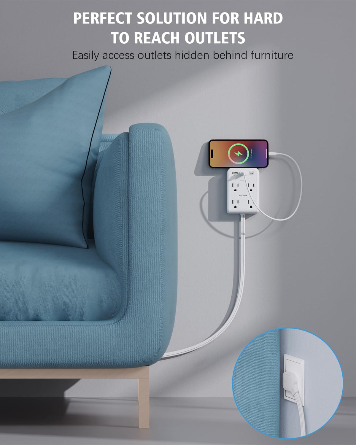 PAEWOK surge protector white design blending with home decor