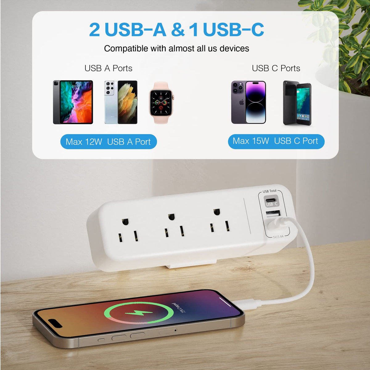 PAEWOK USB-A port enables smart charging for multiple gadgets.