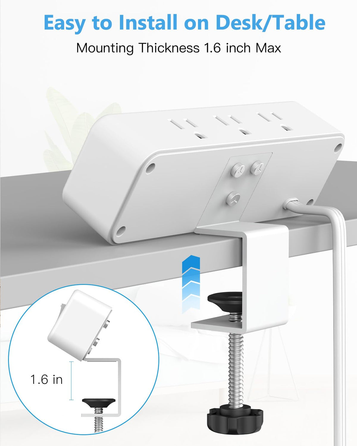 PAEWOK white desk power strip blends with modern desks