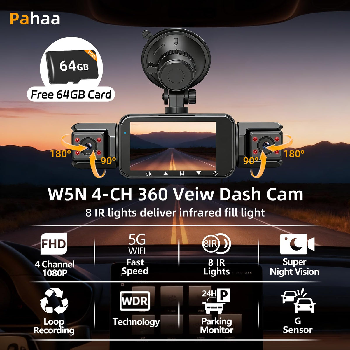 Pahaa W5N 3-inch IPS display for clear live previews and playback.