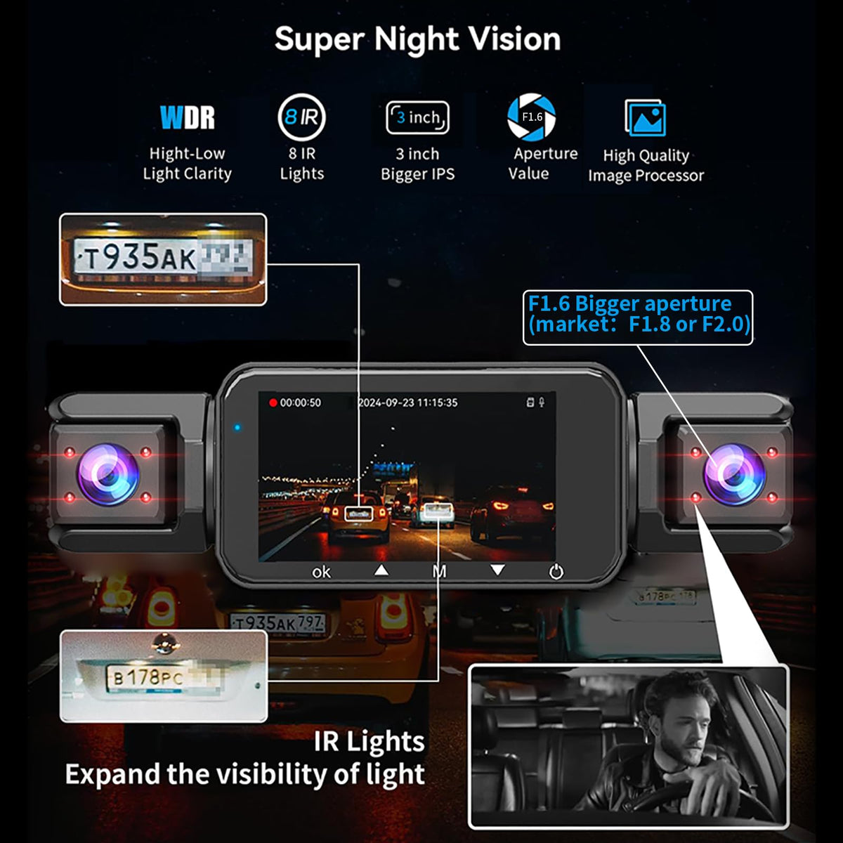 Pahaa W5N 8 IR lamps night vision for clearer low-light footage.