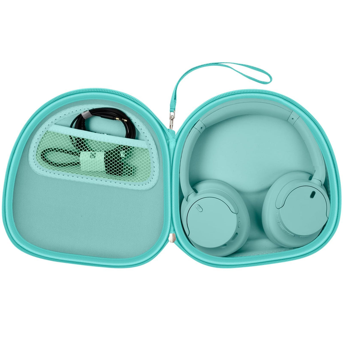 PAIYULE headphone case with green exterior protects headphones on the go