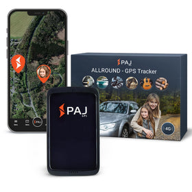 PAJ GPS front view showing compact tracker and secure mounting benefit