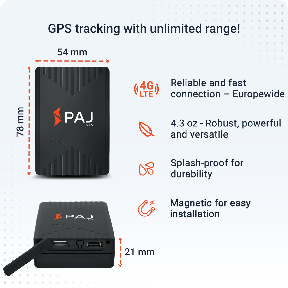 PAJ GPS retail packaging with integrated SIM showing ready-to-use global coverage