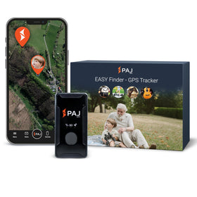 PAJ GPS Easy Finder 4G front view showing compact tracker and display benefit quick identification