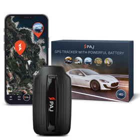 PAJ GPS front view showing compact tracker and clear design for easy placement