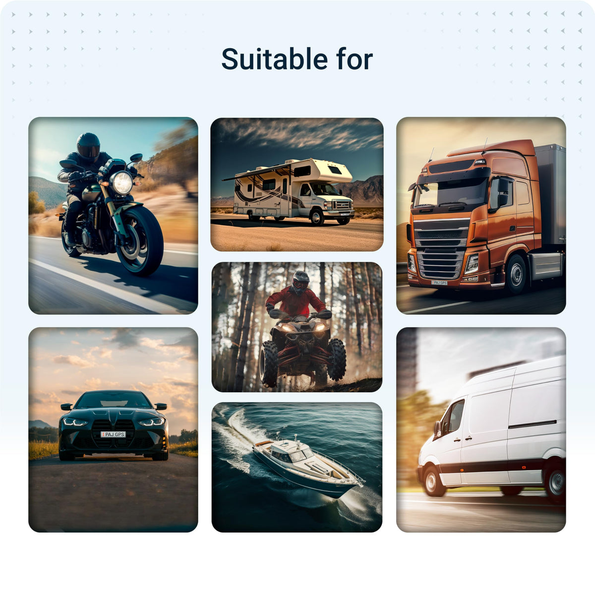 PAJ GPS mounted on a motorcycle frame showing versatile compatibility benefit