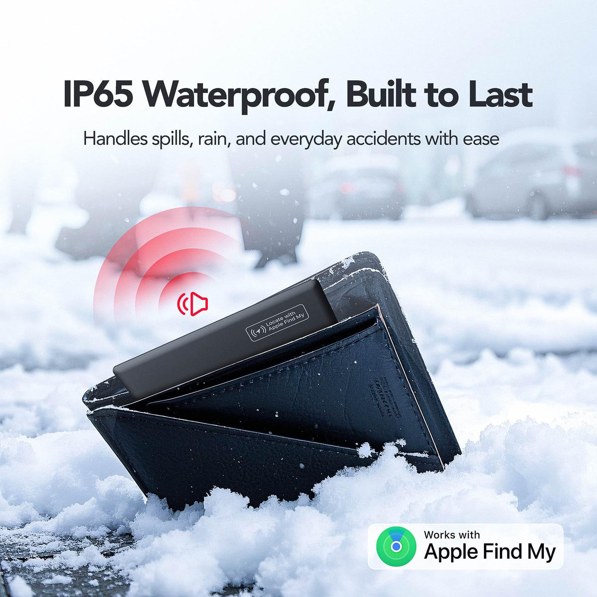 PAKCQNH wallet tracker card speaker grill detail highlighting 120dB loud sound for quick recovery