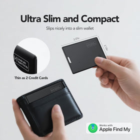 PAKCQNH wallet tracker card next to a credit card demonstrating compact scale and space-saving benefit