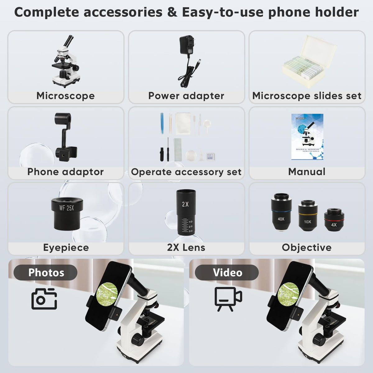 PALOBIL microscope included accessories support immediate hands-on experiments.