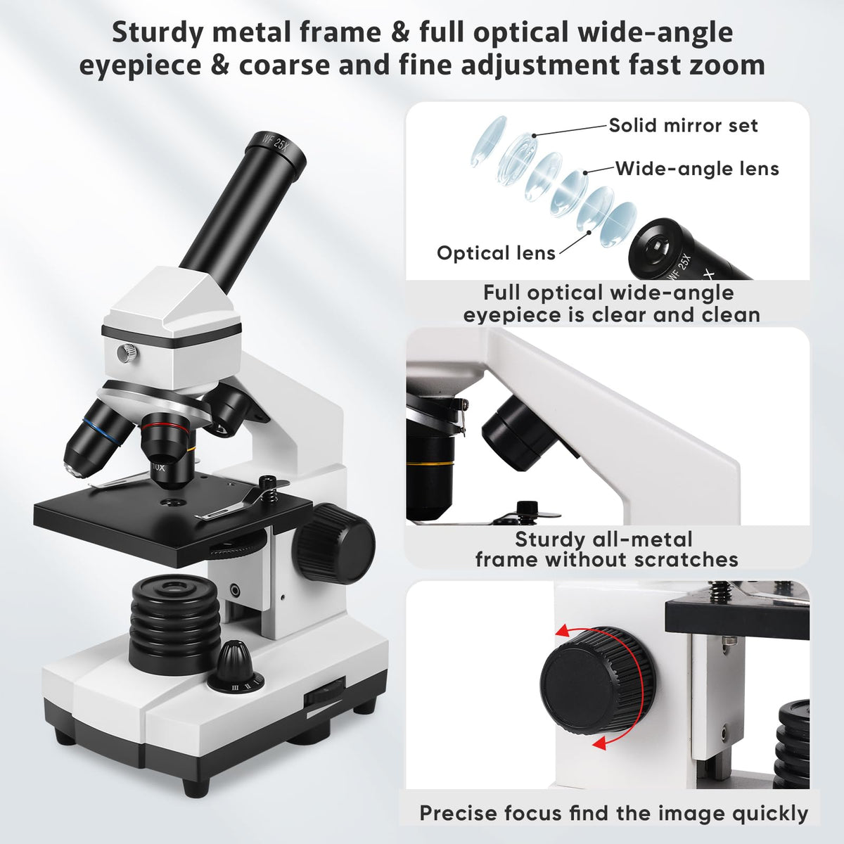 PALOBIL microscope magnification settings display 100x–2000x options for versatile viewing.