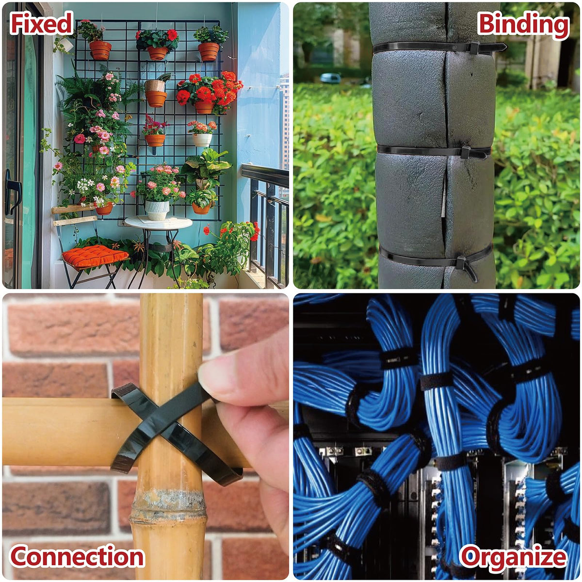 PALOKA 0.3-inch wide ties add stiffness for tight bundles.