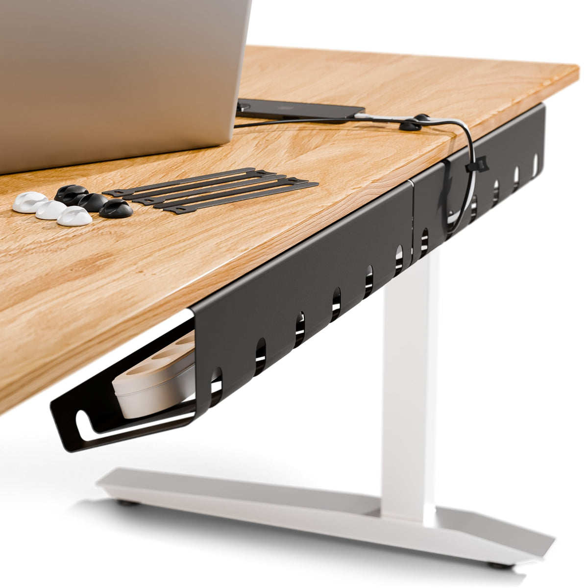 pamo front view of three trays showing compact under-desk organization benefit