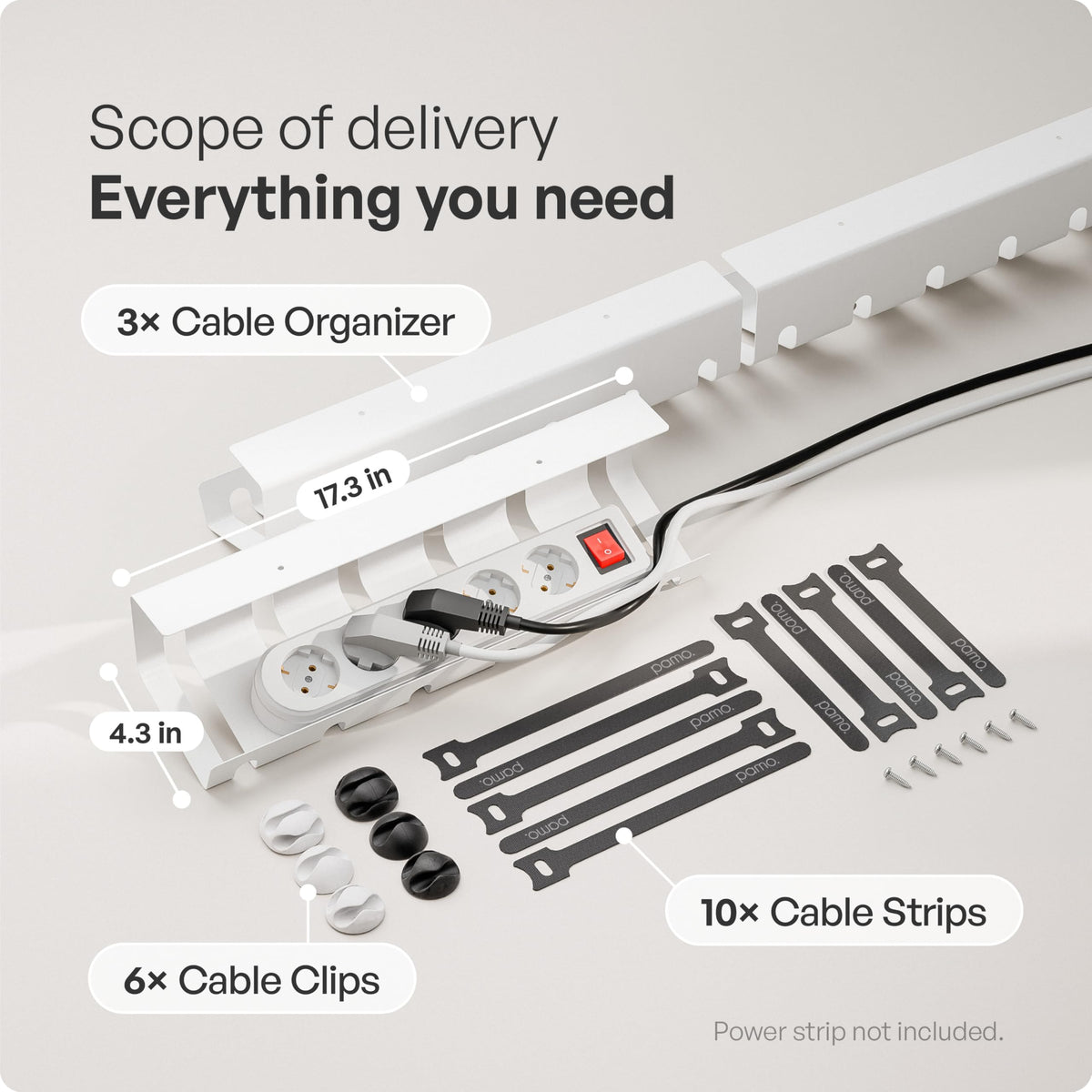 pamo tray mounted under desk holding chargers, keeps floor clear benefit